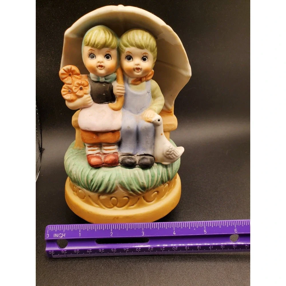 Vintage Porcelain Kids Umbrella Wind-up Music Box Musical Raindrops Keep Falling